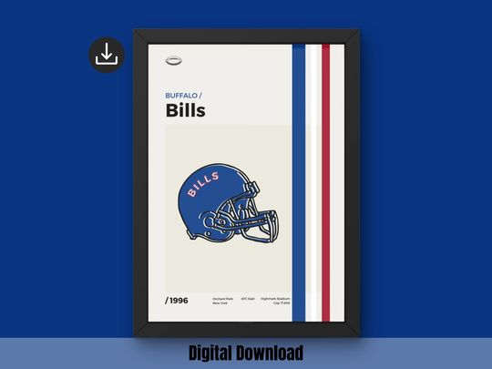 Buffalo Bills Vertical Poster - Minimal Mid Century Modern Wall Art Sports