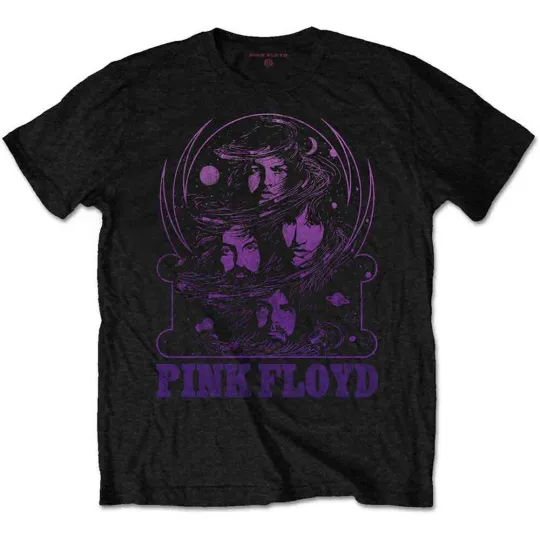 Discover Pink Floyd T Shirt Purple Swirl Band Logo Official Mens Black XL