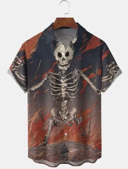 Halloween Print Short Sleeve Hawaiian Shirt