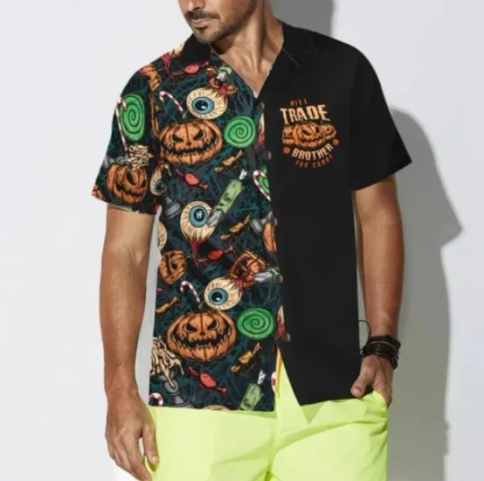 Halloween Hawaiian Shirt, Vintage Halloween Scary Pumpkin Hawaiian Shirt