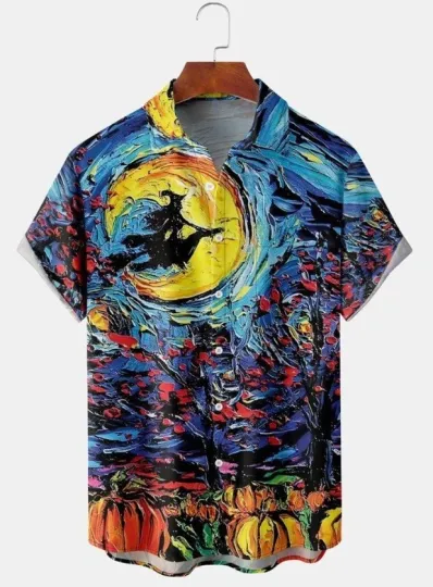 Halloween Painting Print Casual Hawaiian Shirts