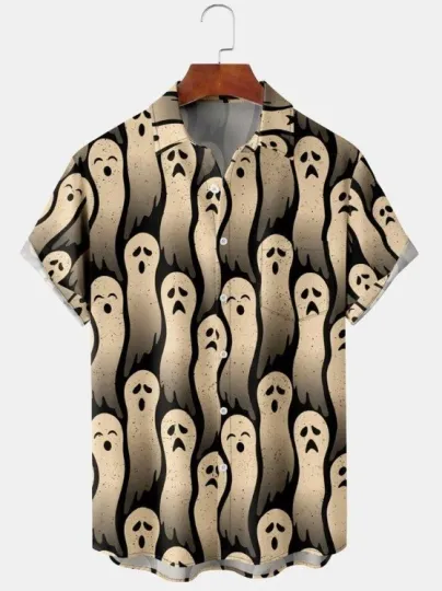 Halloween Ghost Print Casual Short Sleeve Hawaiian Shirt