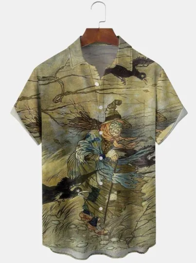 Discover Halloween Print Short Sleeve Hawaiian Shirt