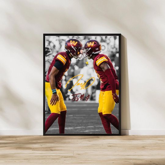Jayden Daniels and Terry McLaurin Poster Print, Washington Commanders Football Wall Art, Vertical Premium Matte Poster