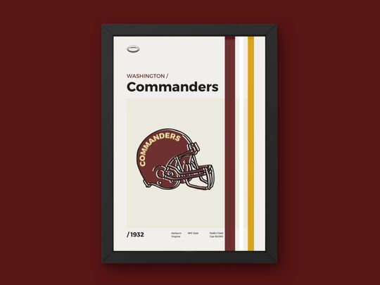 Washington Commanders Poster - Minimal Mid Century Modern Wall Print - football Football Collection