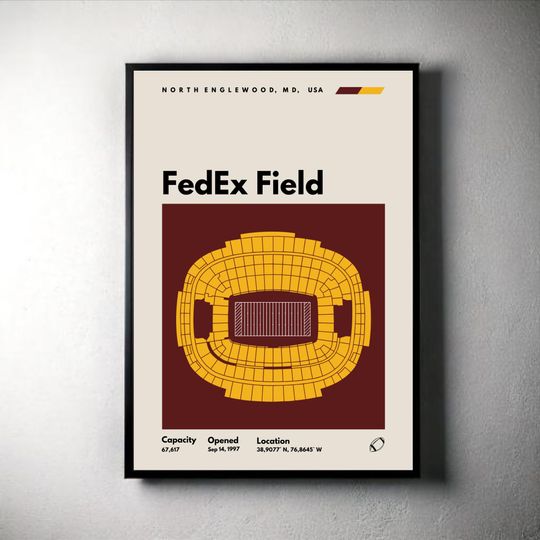 Washington Commanders Poster FedExField Stadium Print Minimalist Football Wall Art