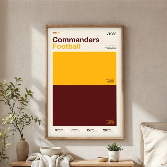 Discover Commanders Football Poster - Modern Vertical Artwork for Fans | Team Color Prints