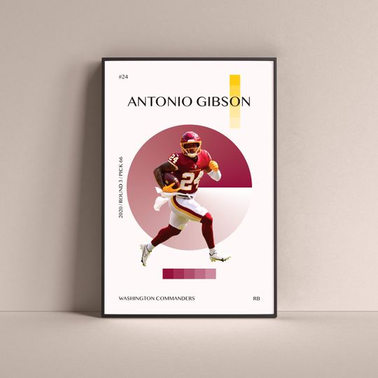 Antonio Gibson Poster, Washington Commanders Art Print Minimalist Football Wall Decor For Home Living Kids Game Room Gym Bar Man Cave