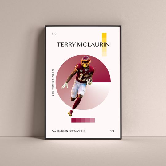 Terry McLaurin Washington Commanders Poster, Minimalist Football Wall Art for Home, Game Room, Gym, Man Cave