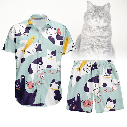 Discover Cat Button Shirt, Men Shorts, Cat Love Hawaiian Shirt, Cat Mom Shirt, Cat Dad Summer Shirt, Cat Owner Beach Shirt,Pet Love Hawaii Shirt