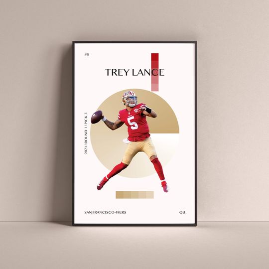 Trey Lance Poster San Francisco 49ers Football Wall Decor Vertical Matte Print for Home Kids Game Room Gym Man Cave