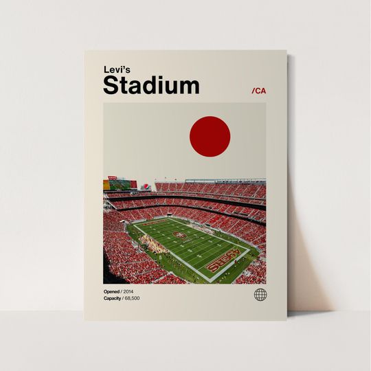 Levi Stadium Poster, 49ers Football Art, Minimalist, Helvetica, Mid-Century Modern, Vertical Poster