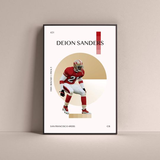 Deion Sanders Poster, San Francisco 49ers Art Print Minimalist Football Wall Decor For Home Living Kids Game Room Gym Bar Man Cave