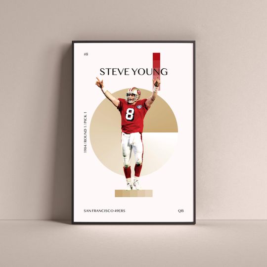 Steve Young San Francisco 49ers Poster - Minimalist Football Wall Art for Home, Kids, Game Room, Gym, Man Cave