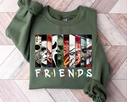 Discover Horror Movie Characters Sweatshirt, Halloween Friends Matching Sweatshirt