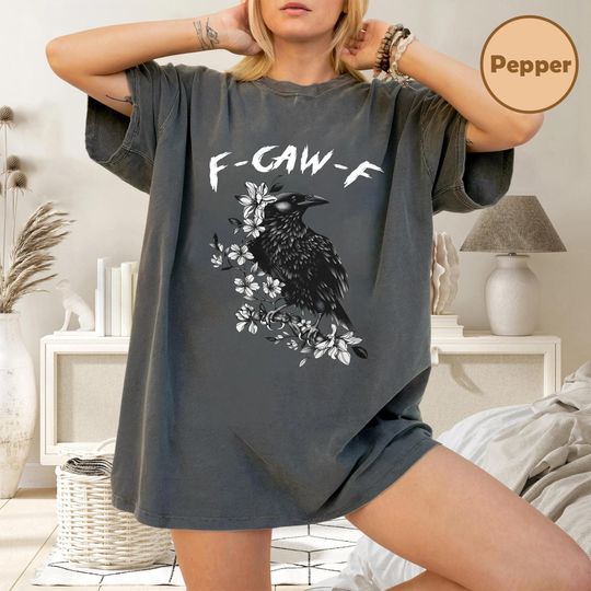 Discover F-Caw-F T-Shirt, Funny Meme Adult Humor Shirt, Black Bird Crow Tee, Retro Halloween Raven Graphic Tee, Sarcastic Gothic Fall T-Shirt