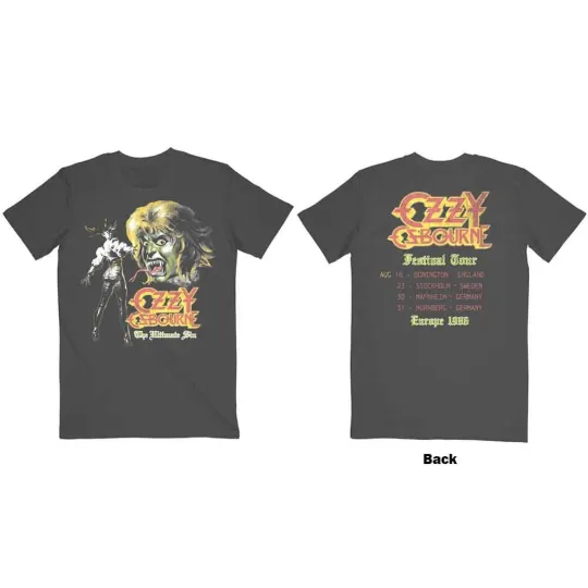 Ozzy Osbourne Double Sided T-Shirt Logo Official Mens Charcoal
