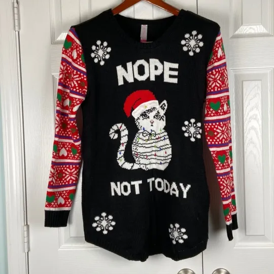 No Boundaries ugly Christmas cat sweater tunic womens XXL