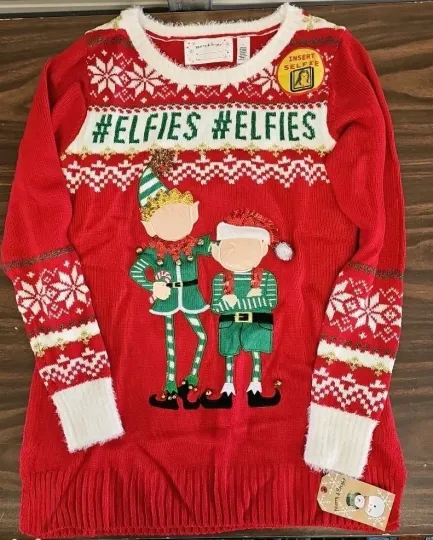 Discover Ugly Christmas/Holiday Womens Sweater Small Elfies W Selfie Insert-NEW