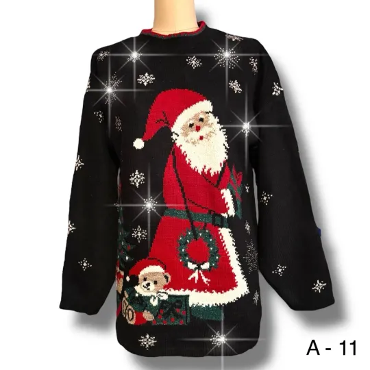 Nutcracker Ugly Christmas Sweater Santa Rhinestone Blizzard Snowflakes Sz Large