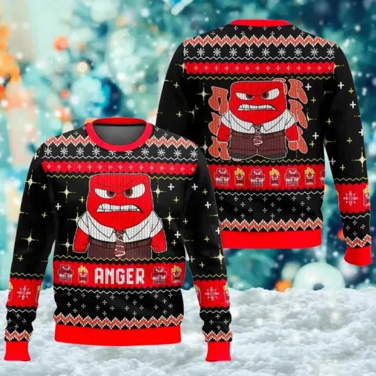 Discover BG Anger Ugly Christmas Sweater, Anger Inside Out 2 Xmas Sweatshirt, Anger Chara