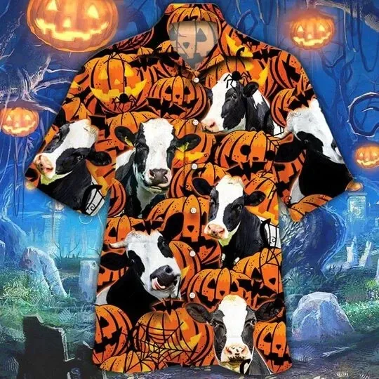 Discover Happy Halloween Holstein Pumpkin Hawaiian Shirt