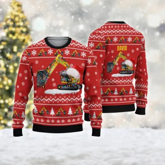 Discover Excavator Christmas Ugly Sweater, Christmas Construction Sweater, Excavator Xmas