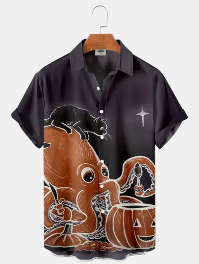 Discover Halloween Octopus Cat And Pumpkin Print Shirt