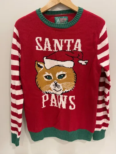 Ugly Christmas Sweater Santa Paws Holiday Tunic Sweater SZ L