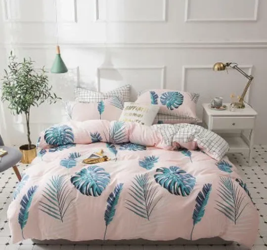 Discover 3D Blue Leaf Bedding Set Queen King - Zoe Bed Pillowcases and Duvet Cover