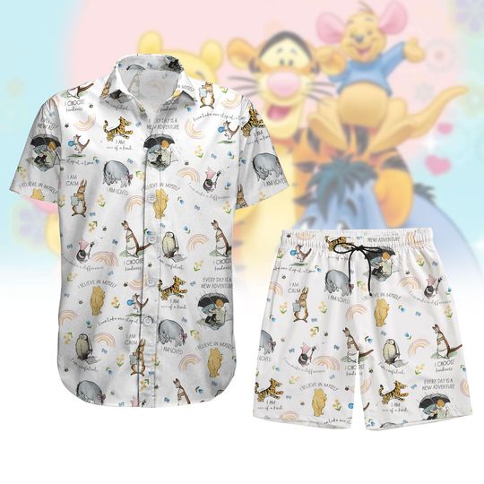 Discover Winnie The Pooh Button Shirt, Disney Cartoon Hawaiian Shirt, Pooh Eeyore Piglet Tigger Shirt, Disney Vacation Summer Shirt,Beach Shorts