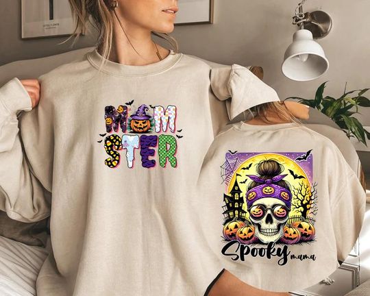 Momster Halloween Sweatshirt, Spooky Ghost & Ice Cream Sweatshirt, Gift for Mama