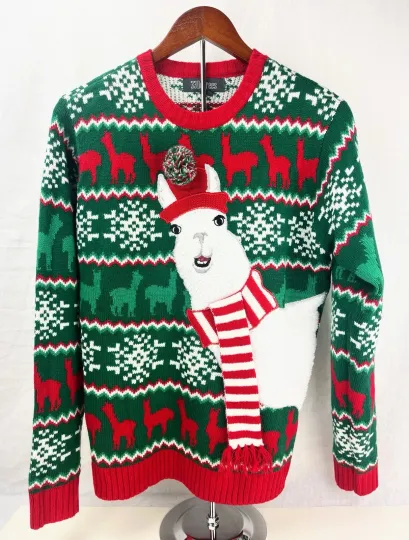 Discover 33 Degrees Red Green White Ugly Christmas Sweater Party 3D Llama w/ Scarf Small