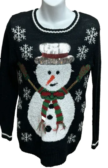 Discover Absolutely Famous Womens Ugly Christmas Sweater Size Medium Snowman Black