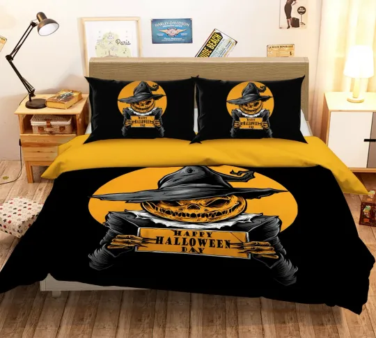 Discover 3D Black Pumpkin Monster G109 Halloween Bed Pillowcases Duvet Cover Quilt Amy