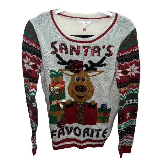 NOBO “SANTA'S FAVORITE" Reindeer Bling Ugly Christmas Sweater Jr. M (7-9) !