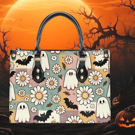 Women's PU Leather Tote Bag Shoulder Bag Floral Botanical Halloween Ghost Bat Wildflower