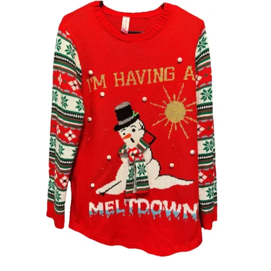 Ugly Christmas Sweater Funny Meltdown Snowman Novelty Holiday Sweater Large