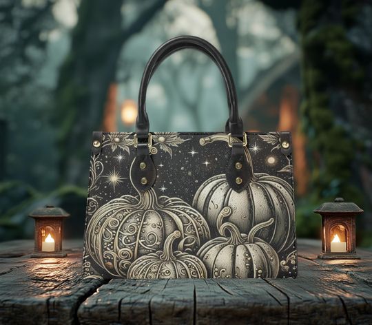 Discover Shoulder bag tote purse Halloween pumpkin design fun cute top handles has a latch for closure no top zipper no strap Halloween handbag