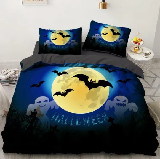 3D Halloween Moon Bedding Set Queen King Bed Pillowcases Quilt Duvet Cover