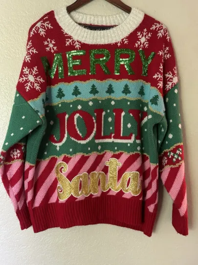Discover 33 Degrees Merry Jolly Santa Ugly Christmas Sweater Women Size Medium