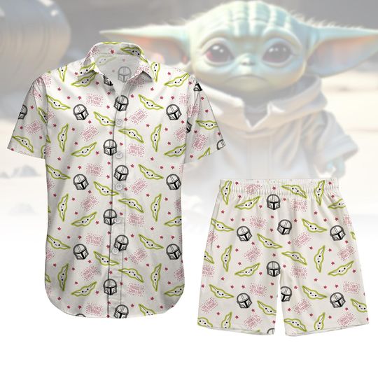 Discover Star Wars The Force Is Strong Button Shirt, Beach Shorts, The Mandalorian Hawaiian Shirt, Baby Yoda Shirt, Grogu Star Wars Summer Shirt
