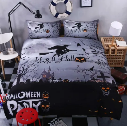Discover 3D Funny Halloween ZHUA2287 Bed Pillowcases Quilt Duvet Cover Set Queen King Zoe