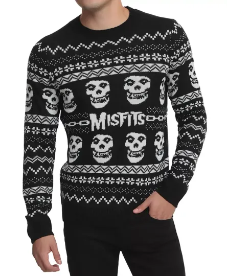 BG Misfits Skulls Black White Punk Rock Ugly Christmas Sweater Full Sizes XS-5XL
