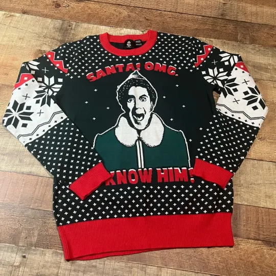 Buddy the Elf Santa I know Him Unisex Holiday Ugly Christmas Sweater Sz M