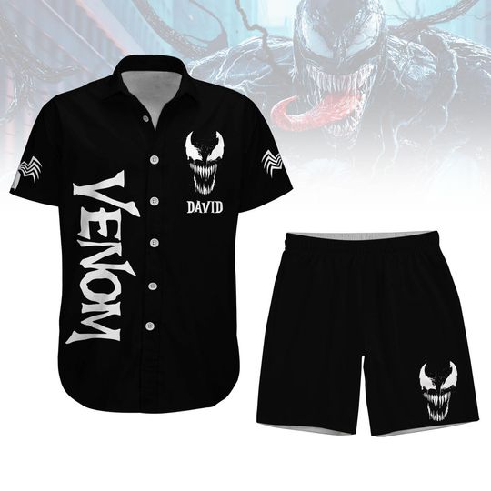 Custom Venom Button Shirt, Men Shorts, Disneyland Family Shirt, Superhero Hawaiian Shirt, Venom Fan Summer Beach Shirt,Movie Lover Gift