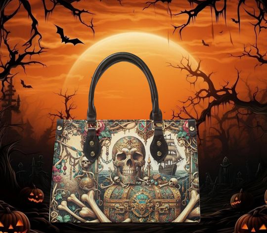 Discover Women's Tote Bag purse Halloween Skeleton treasure chest latch closure no strap Nice gift Halloween handbag witchy witchy purse