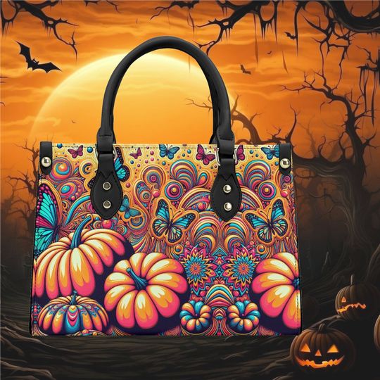 Discover Halloween Shoulder Bag pumpkins beautiful butterfly fun cute fall design handbag shoulder tote bag purse Vegan  leather no strap cute fun