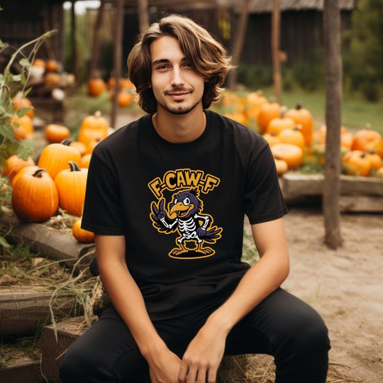 Funny F-CAW-F Halloween Crow Skeleton Shirt Funny Meme Tee Scary Bird Design Spooky Costume Top