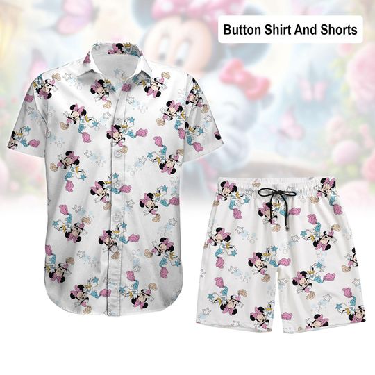 Discover Funny Minnie Daisy Mermaid Button Shirt, Beach Shorts, Disney Hawaiian Shirt, Disneyland Summer Shirt, Disneyworld Shirt, Gift For Her